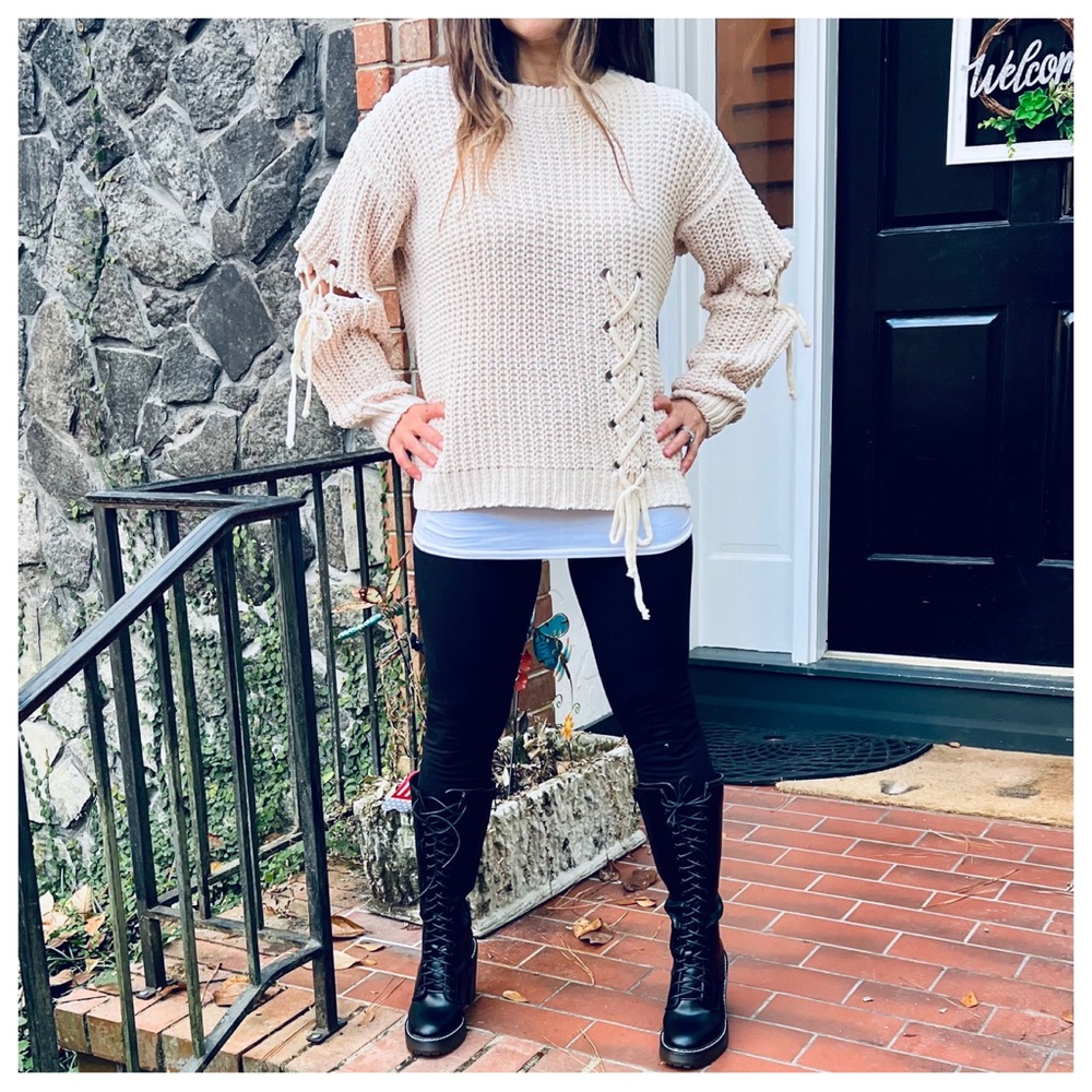 #14 ✨PARIS✨Chenille beige tie sweater - Picture 6 of 6